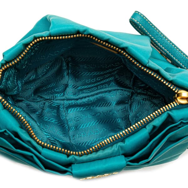 Pre-owned Prada Tessuto Bow Wristlet Clutch Blue