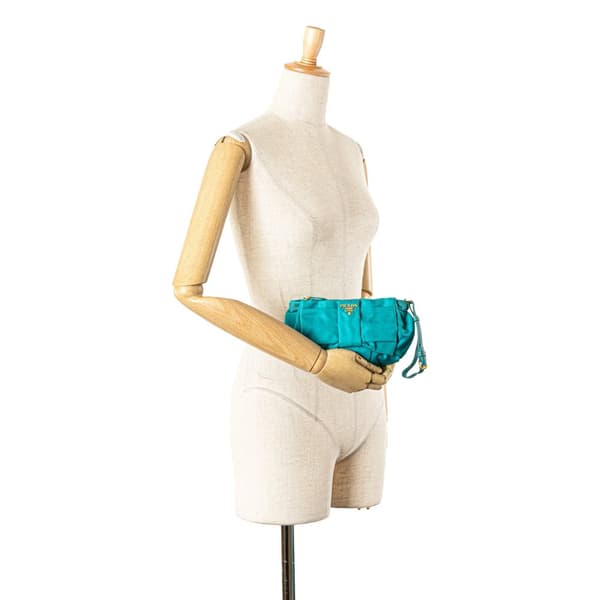 Pre-owned Prada Tessuto Bow Wristlet Clutch Blue