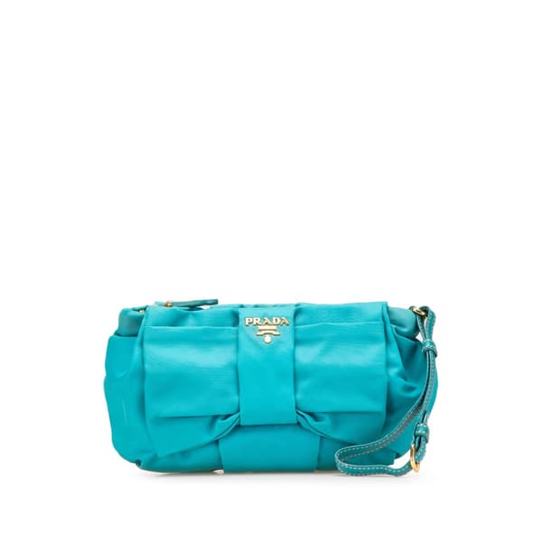 Pre-owned Prada Tessuto Bow Wristlet Clutch Blue