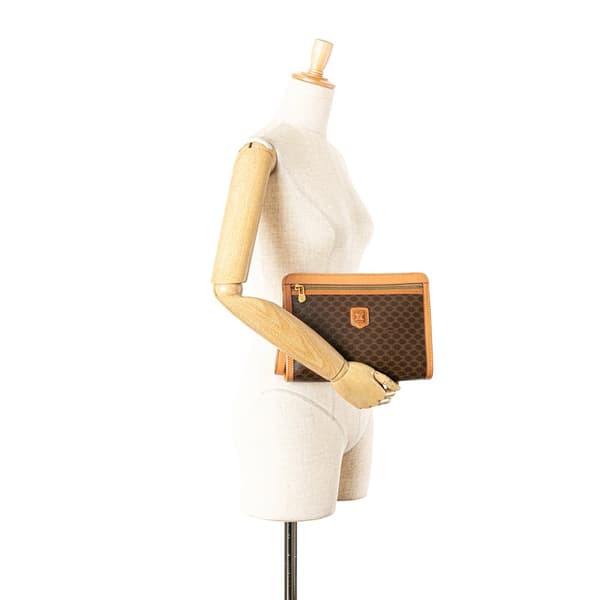 Pre-owned Celine Macadam Coated Canvas Clutch Brown