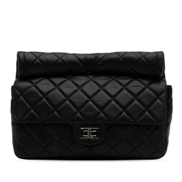 Pre-owned Chanel Reissue 2.55 Metallic Lambskin Roll Clutch Black