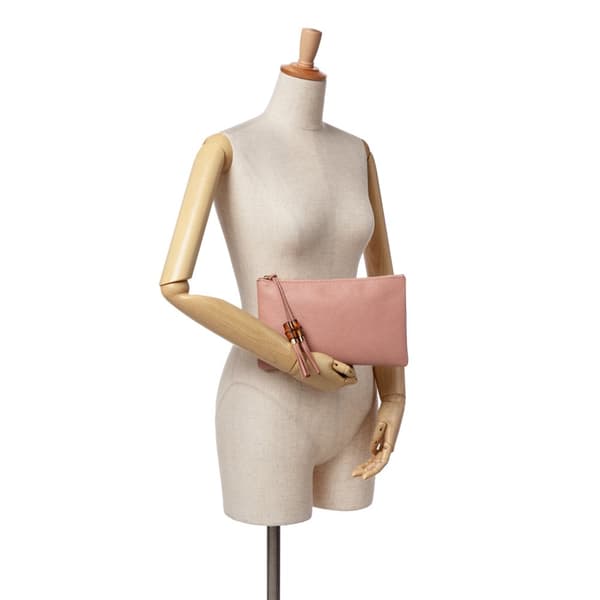 Pre-owned Gucci Calfskin Bamboo Clutch Pink