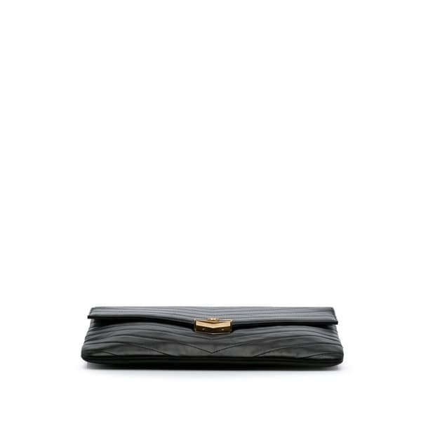 Pre-owned Chanel Paris Hamburg Chevron Lambskin Clutch Black