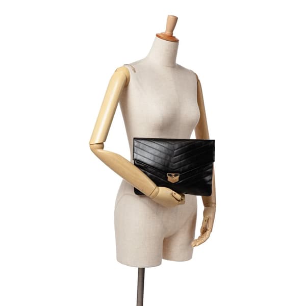 Pre-owned Chanel Paris Hamburg Chevron Lambskin Clutch Black