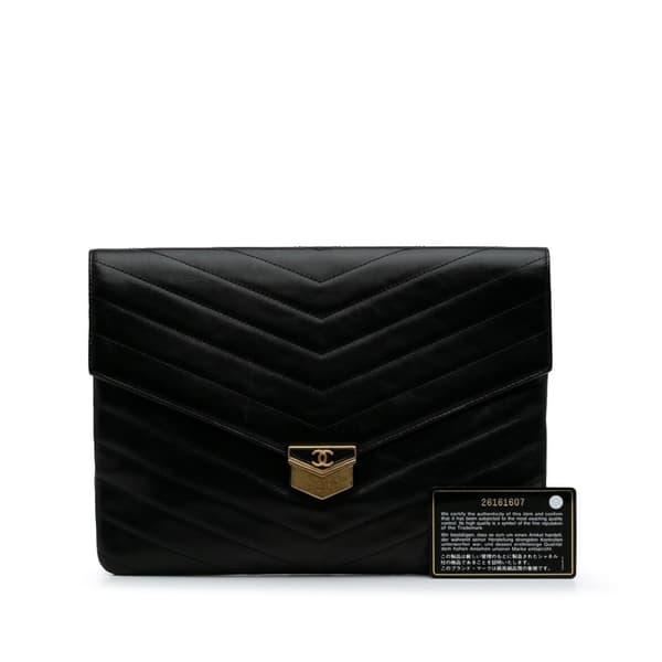 Pre-owned Chanel Paris Hamburg Chevron Lambskin Clutch Black