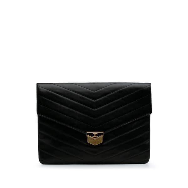 Pre-owned Chanel Paris Hamburg Chevron Lambskin Clutch Black
