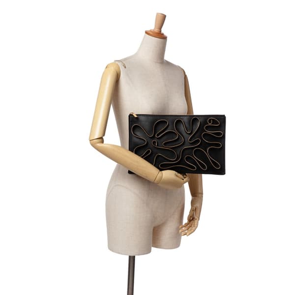Pre-owned Stella McCartney Faux Nappa Cavendish Zipper Clutch Black
