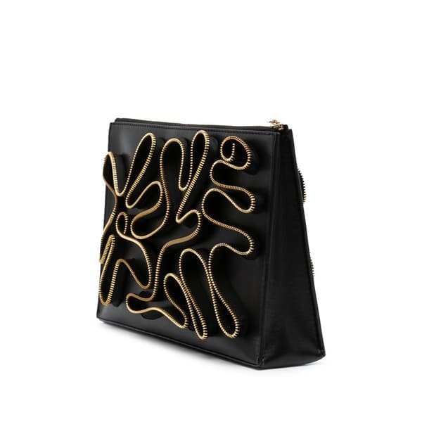 Pre-owned Stella McCartney Faux Nappa Cavendish Zipper Clutch Black