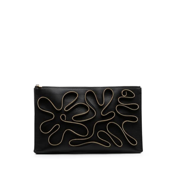 Pre-owned Stella McCartney Faux Nappa Cavendish Zipper Clutch Black
