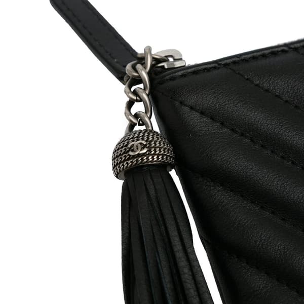 Pre-owned Chanel Large Diagonal Chevron Calfskin Tassel O Case Clutch Black
