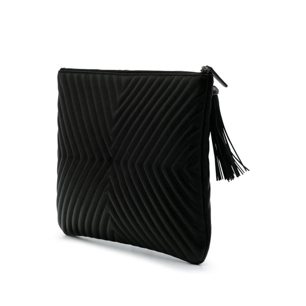 Pre-owned Chanel Large Diagonal Chevron Calfskin Tassel O Case Clutch Black