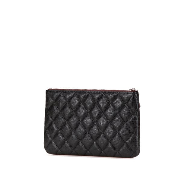 Pre-owned Chanel Small Quilted Caviar O Case Clutch Black