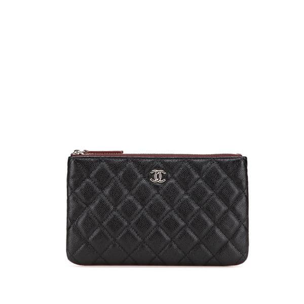 Pre-owned Chanel Small Quilted Caviar O Case Clutch Black