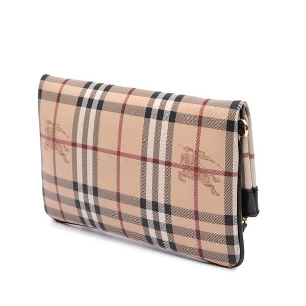 Pre-owned Burberry Haymarket Check Coated Canvas Adeline Fold over Clutch Brown
