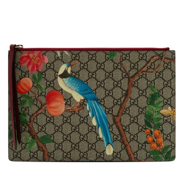 Pre-owned Gucci Large GG Supreme Tian Clutch Brown
