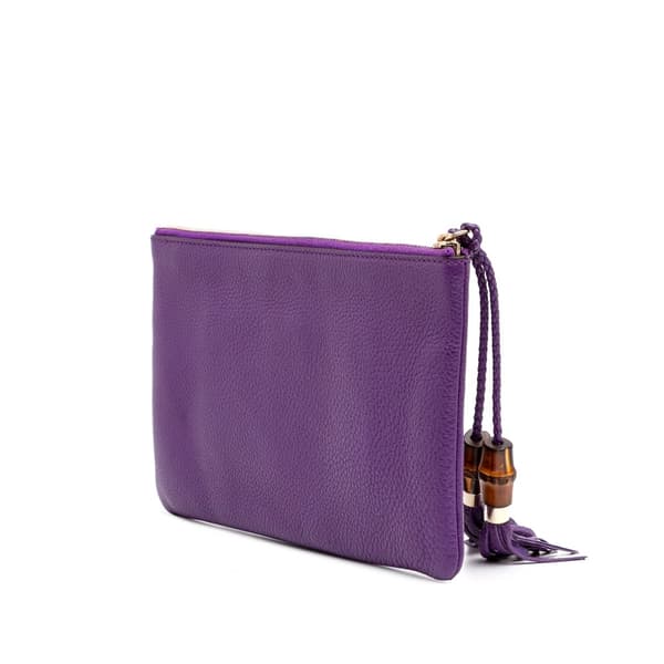 Pre-owned Gucci Calfskin Bamboo Clutch Purple