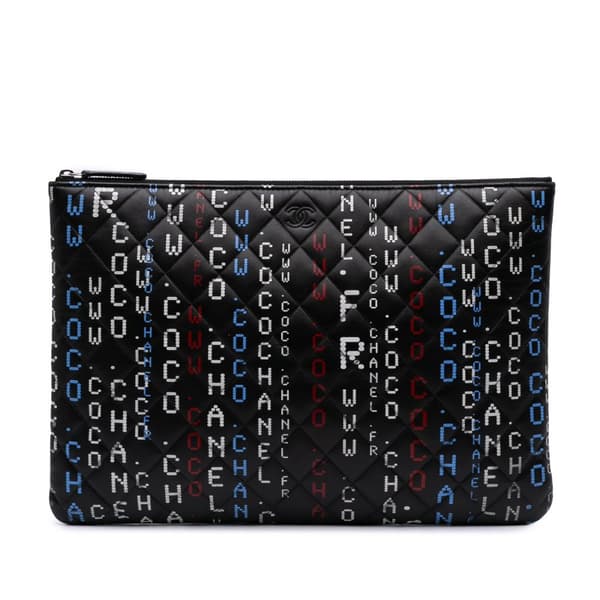 Pre-owned Chanel Large Quilted Lambskin Data Center O Case Clutch Black