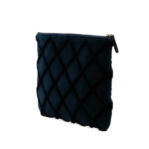 Pre-owned Chanel CC Medium Quilted Velvet Cosmetic Case Blue