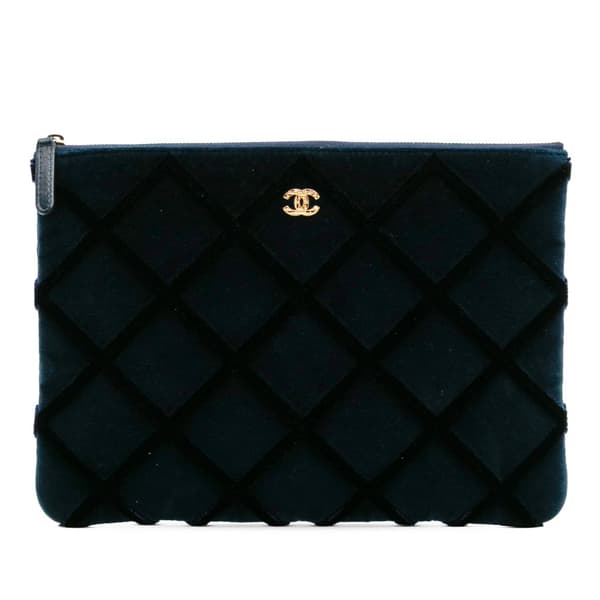 Pre-owned Chanel CC Medium Quilted Velvet Cosmetic Case Blue