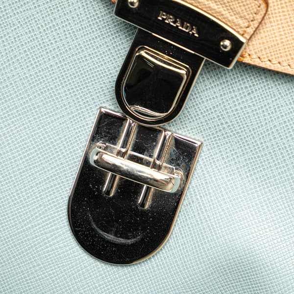 Pre-owned Prada Bicolor Saffiano Envelope Pushlock Clutch Blue