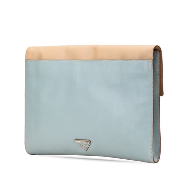 Pre-owned Prada Bicolor Saffiano Envelope Pushlock Clutch Blue