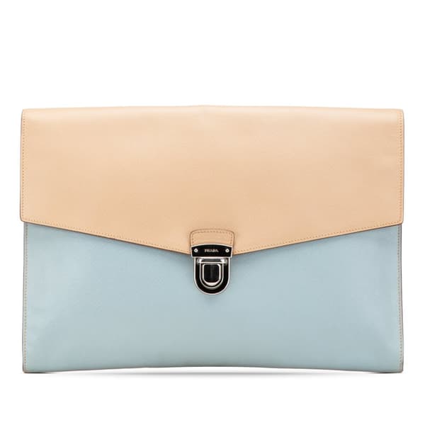 Pre-owned Prada Bicolor Saffiano Envelope Pushlock Clutch Blue