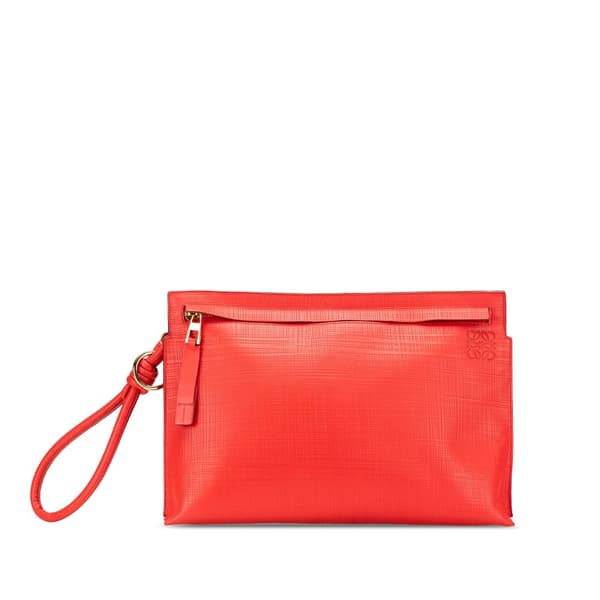 Pre-owned LOEWE Leather Anagram T Clutch Red