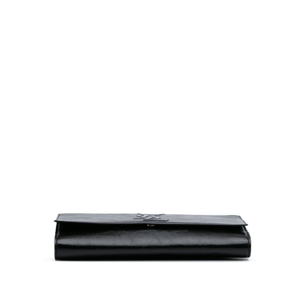 Pre-owned Yves Saint Laurent Large Textured Patent Monogram Belle De Jour Clutch Black