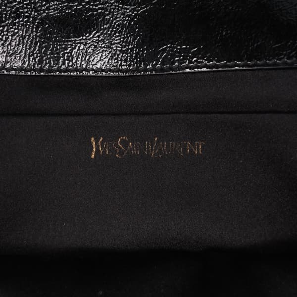 Pre-owned Yves Saint Laurent Large Textured Patent Monogram Belle De Jour Clutch Black