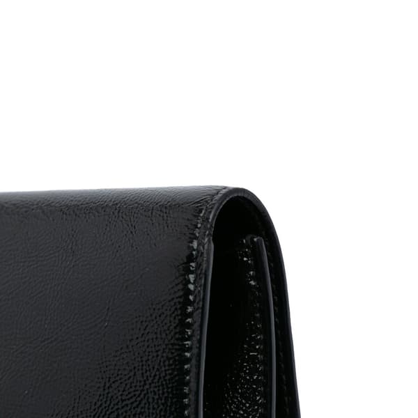 Pre-owned Yves Saint Laurent Large Textured Patent Monogram Belle De Jour Clutch Black