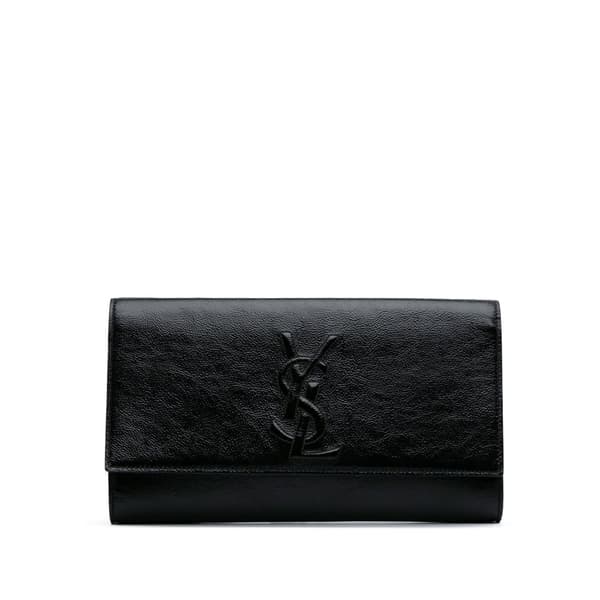 Pre-owned Yves Saint Laurent Large Textured Patent Monogram Belle De Jour Clutch Black