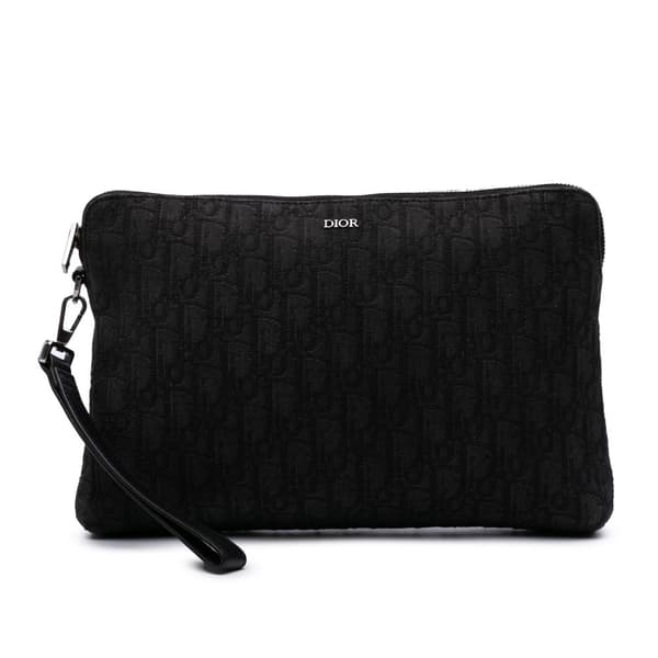 Pre-owned Dior Oblique Canvas A4 Zipped Pouch Black