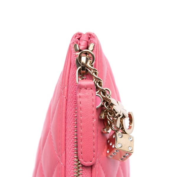 Pre-owned Chanel Medium Quilted Lambskin Casino Charms O Case Clutch Pink