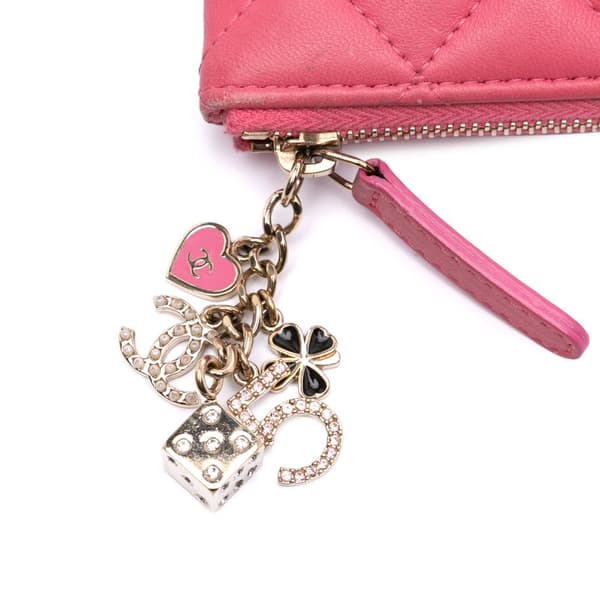 Pre-owned Chanel Medium Quilted Lambskin Casino Charms O Case Clutch Pink