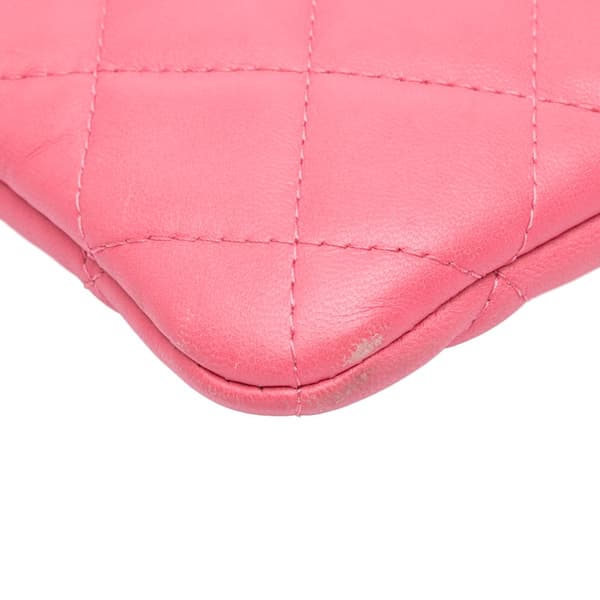 Pre-owned Chanel Medium Quilted Lambskin Casino Charms O Case Clutch Pink