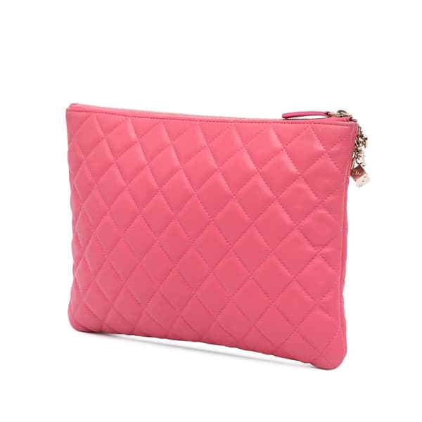 Pre-owned Chanel Medium Quilted Lambskin Casino Charms O Case Clutch Pink
