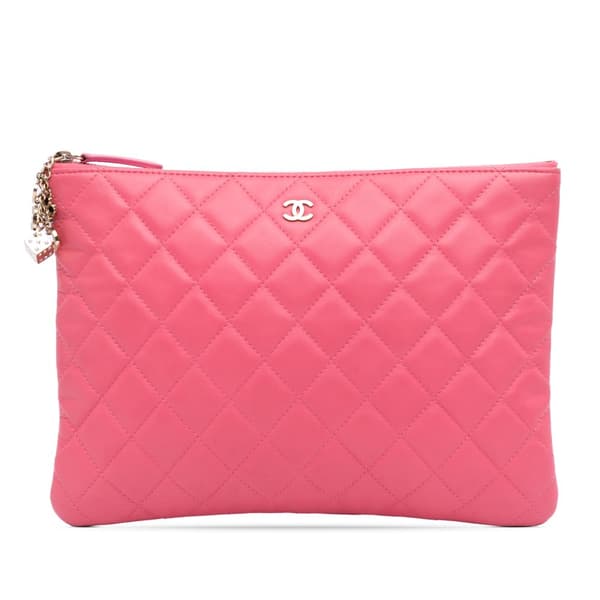 Pre-owned Chanel Medium Quilted Lambskin Casino Charms O Case Clutch Pink