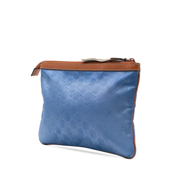 Pre-owned Gucci GG Nylon Top Zip Clutch Blue