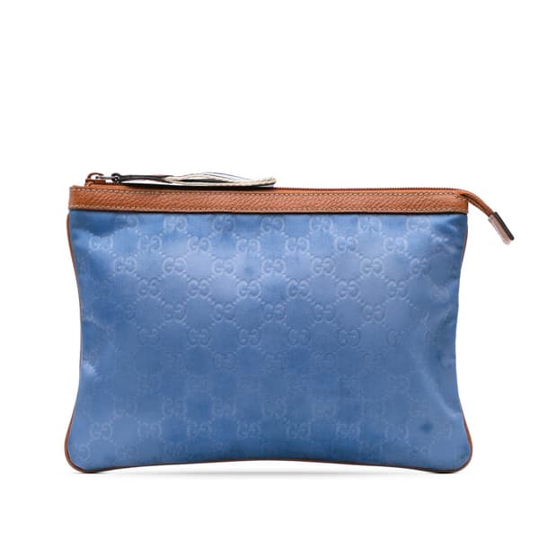 Pre-owned Gucci GG Nylon Top Zip Clutch Blue