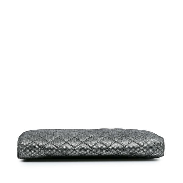 Pre-owned Chanel CC Quilted Metallic Calfskin Zip Clutch Silver