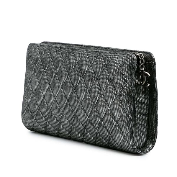 Pre-owned Chanel CC Quilted Metallic Calfskin Zip Clutch Silver