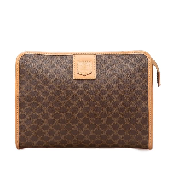 Pre-owned Celine Macadam Coated Canvas Clutch Brown