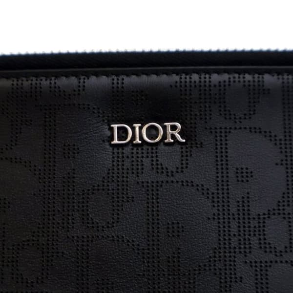 Pre-owned Dior Perforated Oblique Calfskin Galaxy Pouch Black