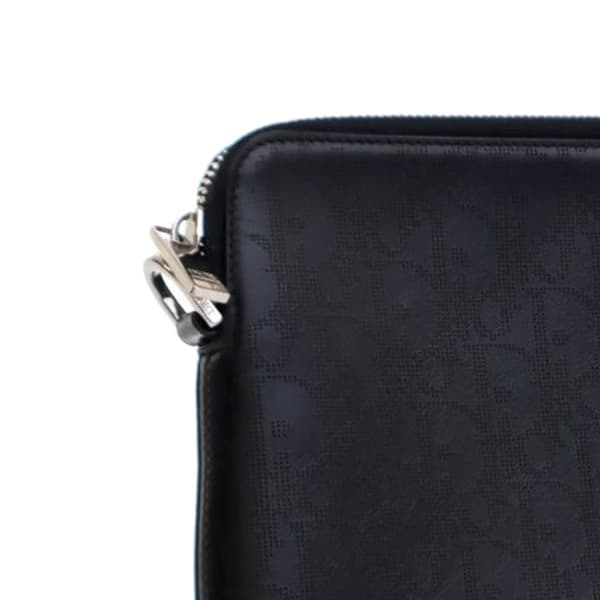 Pre-owned Dior Perforated Oblique Calfskin Galaxy Pouch Black