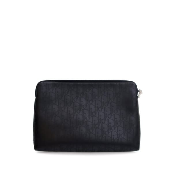 Pre-owned Dior Perforated Oblique Calfskin Galaxy Pouch Black