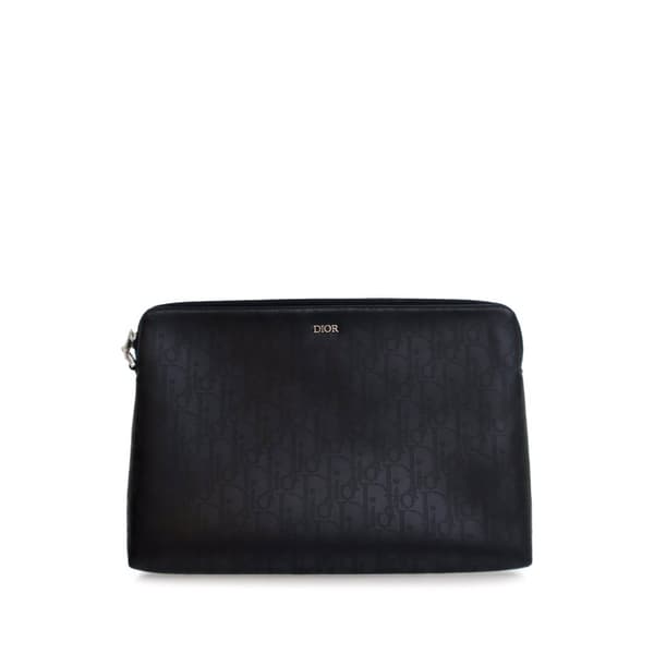 Pre-owned Dior Perforated Oblique Calfskin Galaxy Pouch Black