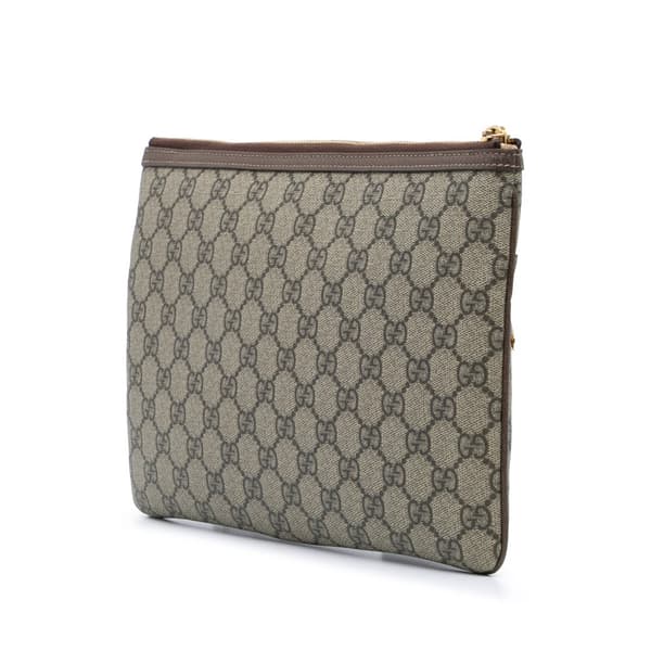 Pre-owned Gucci Large GG Supreme Ophidia Web Clutch Brown