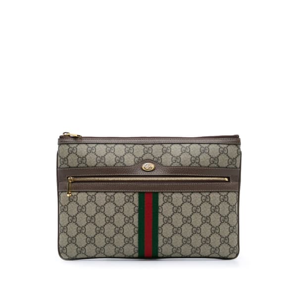 Pre-owned Gucci Large GG Supreme Ophidia Web Clutch Brown