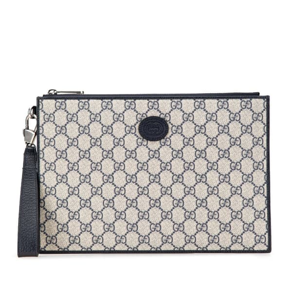 Pre-owned Gucci GG Supreme Interlocking G Clutch Brown