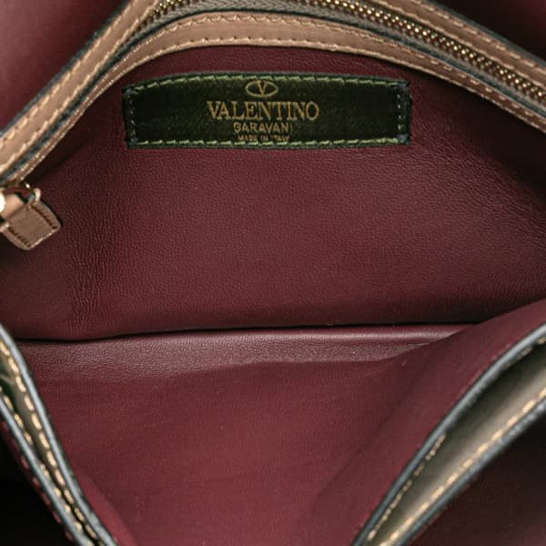 Pre-owned Valentino Canvas and Nappa Camouflage Rockstud Wristlet Clutch Brown
